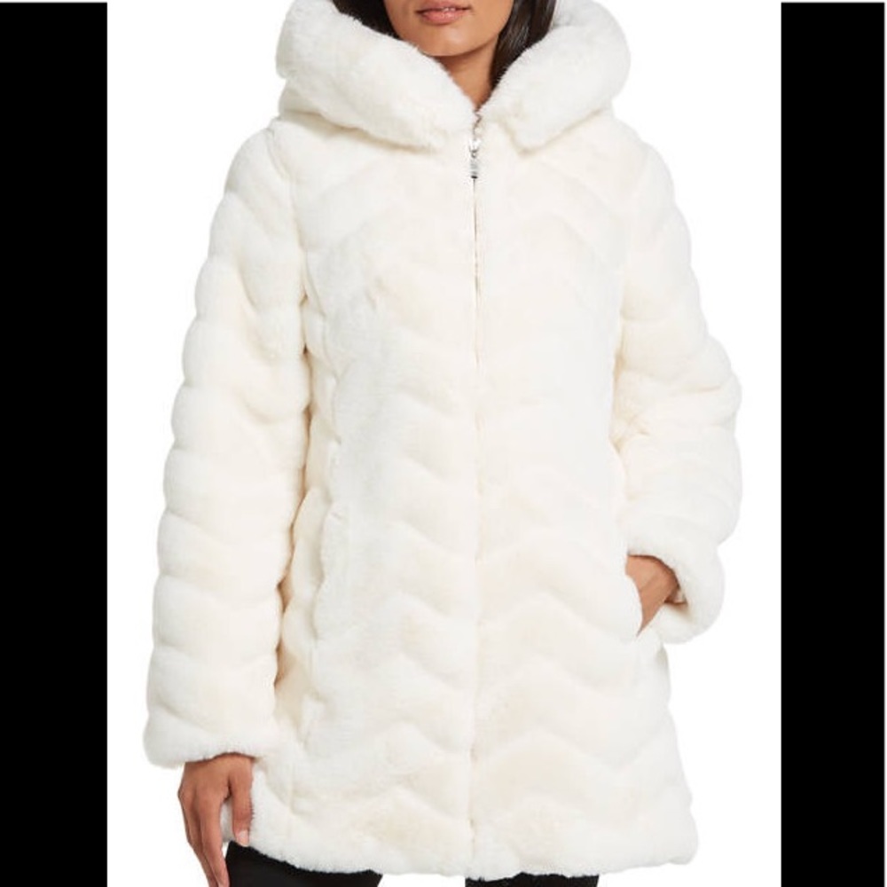 DKNY Faux fur hooded zip coat